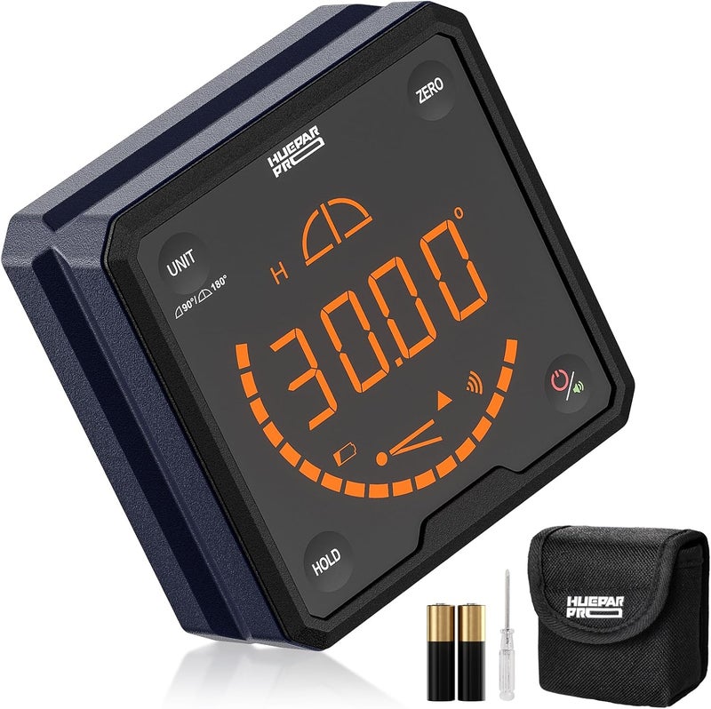 Huepar Pro Digital Angle Gauge Angle Finder Level with V-Groove Magnetic Base&Backlit LCD Angle Ruler Electronic Table Saw Bevel Gauge Protractor Inclinometer for Construction, Woodworking, Machinery - Image 1